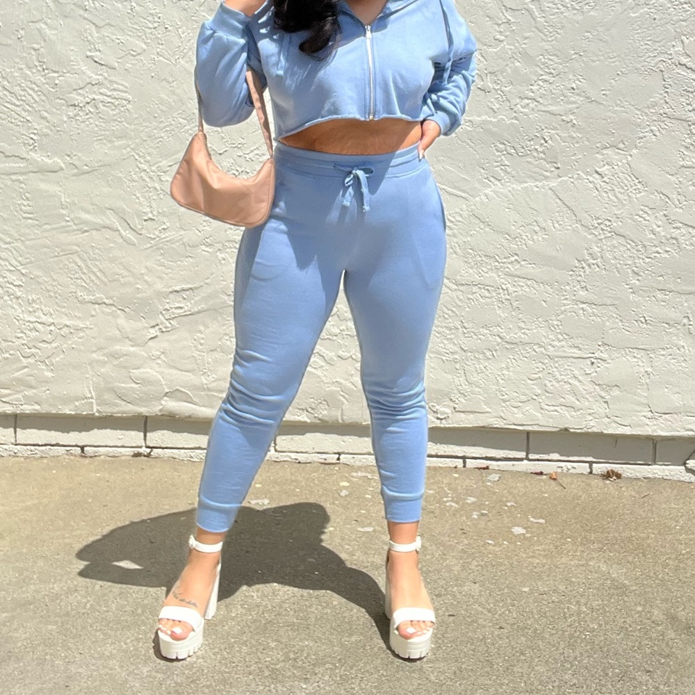 Baby blue crop jacket+jogger set